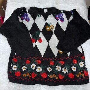Vintage Argyle Sweater Menswear Acrylic Floral Pattern Knitwear England‎